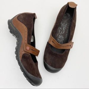 MERRELL Plaza Bandeau Espresso Brown Leather & Suede Mary Janes - Size 7